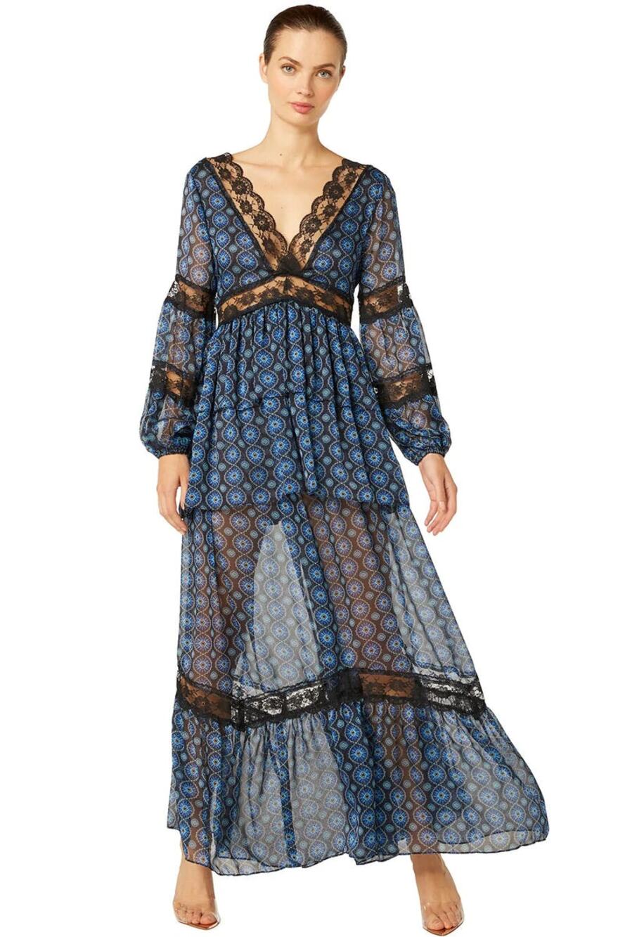 MISA Los Angeles Sansia A-Line Dress Valencia Tile Blue Women's Size XS NWT